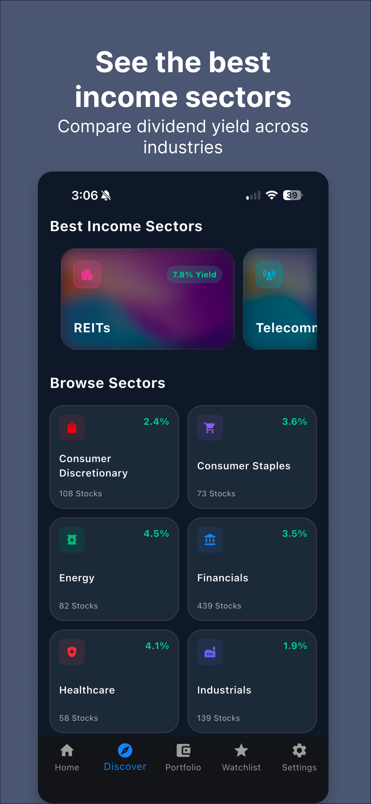 Yieldly screenshot - industry yield comparison