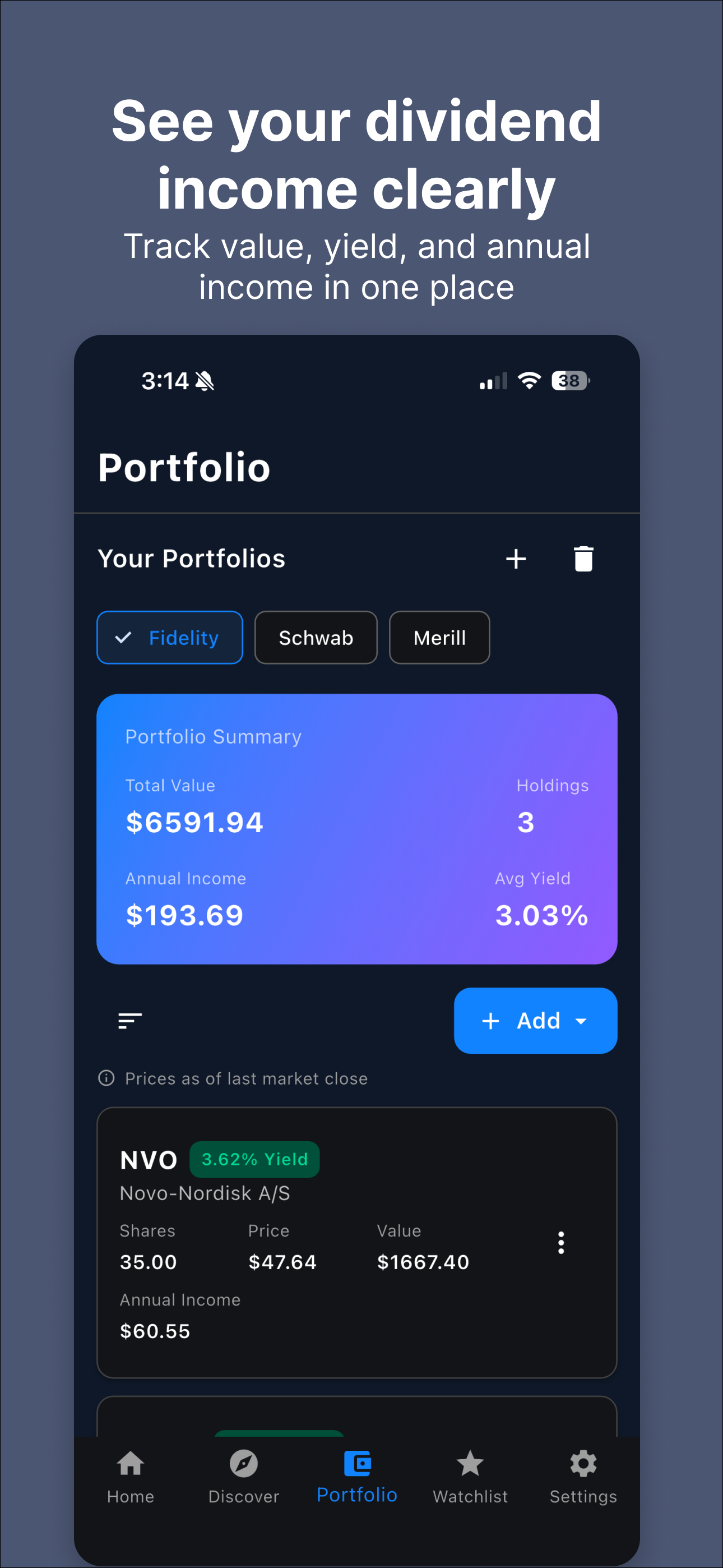 Yieldly screenshot - portfolio income summary